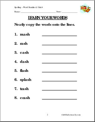 Word Families 2 — Unit 8 “-ash” Spelling
