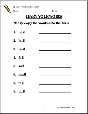Word Families 1– unit 13 “-ail” Spelling