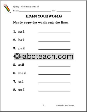Word Families 1– unit 13 “-ail” Spelling