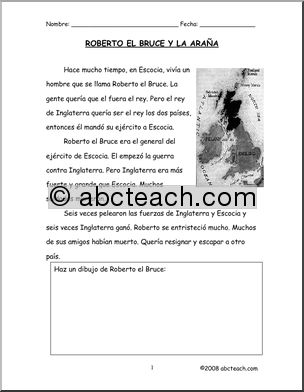 Spanish: ComprensiÃ›n de lectura – “Roberto El Bruce y la araÃ’a” (elementaria/secundaria)