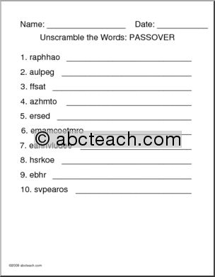 Unscramble the Words: Passover