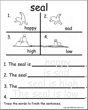 Beginning Writing Practice, Set 12a – trace (seal)