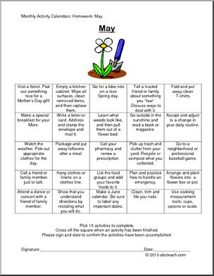 Monthly Activity Calendars: Homework: May (secondary/special needs)