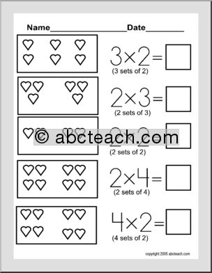 Multiplication – Heart Sets (primary) Worksheet