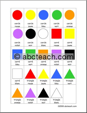 French: Color shape Bingo calling/checking card
