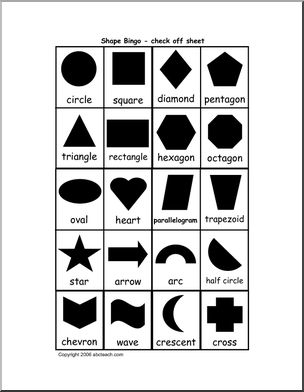 Bingo Cards: Shapes (check sheet)