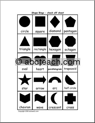 Bingo Cards: Shapes (check sheet)