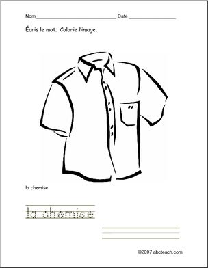 French: Colorie/Ecris la chemise
