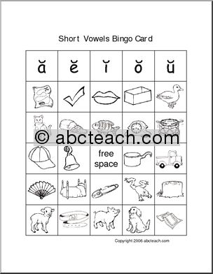 Bingo Cards: Short Vowel Sounds