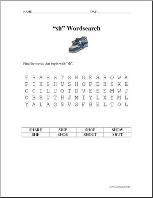 “sh” Word Search