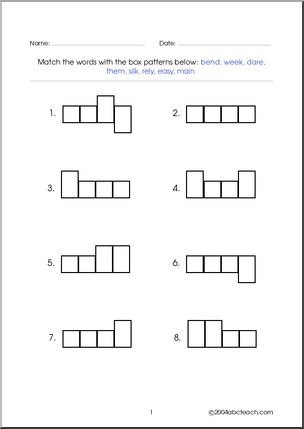 Word Shapes – 4 letter words (set 3) Worksheet