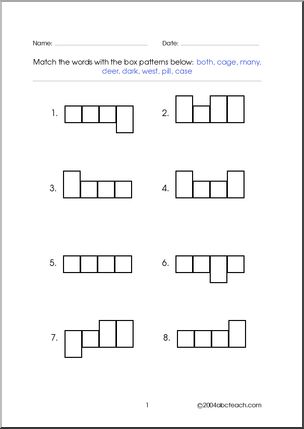 Word Shapes – 4 letter words (set 5) Worksheet