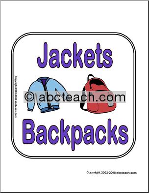 Sign: Jackets and Backpacks
