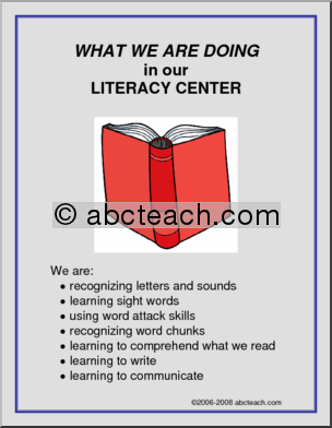 Literacy Center What We Are Doing Sign