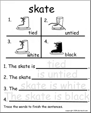 Beginning Writing Practice, Set 13a – trace (skate)