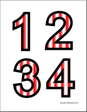 Alphabet Letter Patterns: Candy Cane theme numbers 0-9 (color, small)