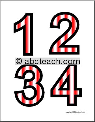 Alphabet Letter Patterns: Candy Cane theme numbers 0-9 (color, small)