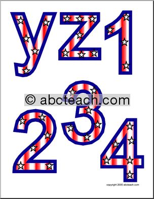 Alphabet Letter Patterns: Patriotic theme n-x and numbers 0-9 (color)