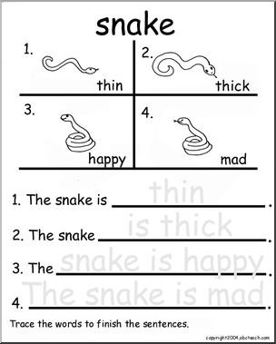 Beginning Writing Practice, Set 14a – trace (snake)