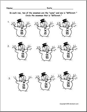 Matching:  Which one is NOT the same – snowmen (primary)