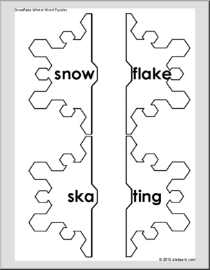 Winter Snowflake Word Puzzles (black/white)