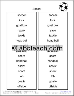 Soccer Terminology Spelling List