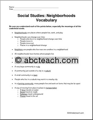 Worksheet: Neighborhood (primary)