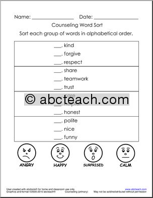 Counseling: Word Sort (primary)