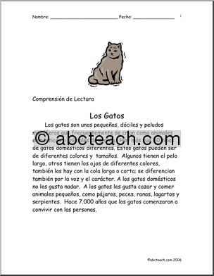 Spanish: ComprensiÃ›n de texto: Los gatos. (primaria)