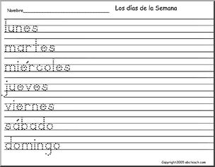 Spanish: Handwriting Practice – Los dÃŒas de la semana (ZB-Style Font)