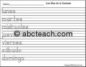 Spanish: Handwriting Practice – Los dÃŒas de la semana (ZB-Style Font)