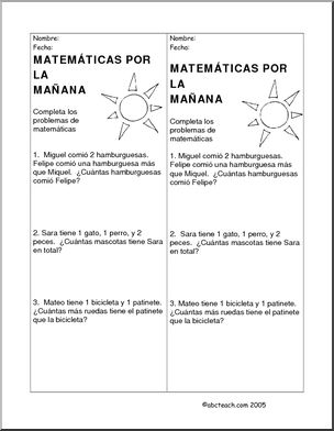 Spanish: MatemÂ·ticas – Problemas de calentamiento para cada maÃ’ana 2.