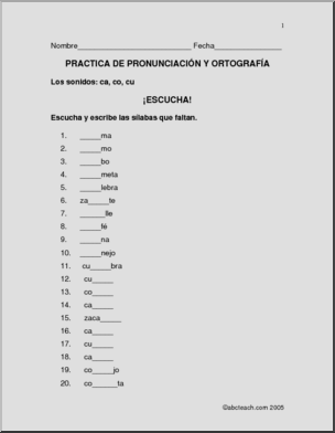 Spanish: Pronunciation & Spelling- “ca,co,cu”