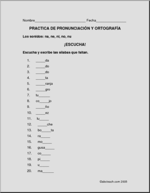 Spanish: Pronunciation & Spelling- “na,ne,ni,no,nu”