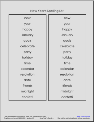 New Year’s (Vocabulary) Spelling List