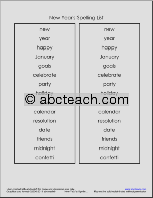 New Year’s (Vocabulary) Spelling List