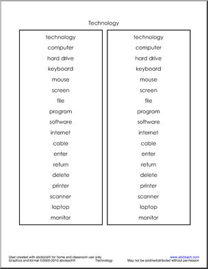 Spelling List: Technology (elem/upper el)