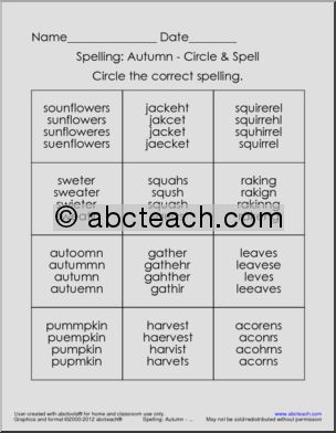 Circle & Spell: Autumn Vocabulary