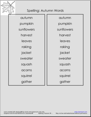 Spelling: Autumn Words