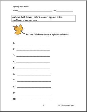 Spelling: Fall Theme (primary/elem)