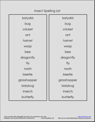 Spelling Words: Insects