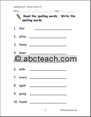 Spelling Level 1, review units 6-10