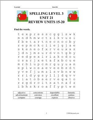 3rd Grade Spelling Unit, set 21 (review sets 15-20)