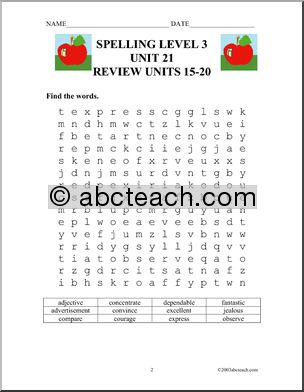 3rd Grade Spelling Unit, set 21 (review sets 15-20)