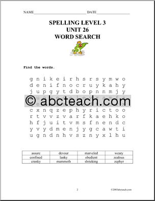 3rd Grade Spelling Unit, set 26