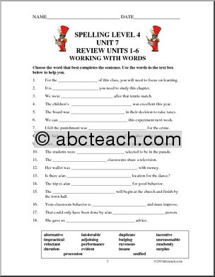 Spelling Level 4, unit 7 (review units 1-6) (high school-adult)