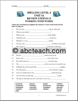 Spelling Level 4, unit 14 (review units 8-13) (high school-adult)