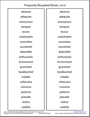 Frequently Misspelled Words (list 2) Spelling List