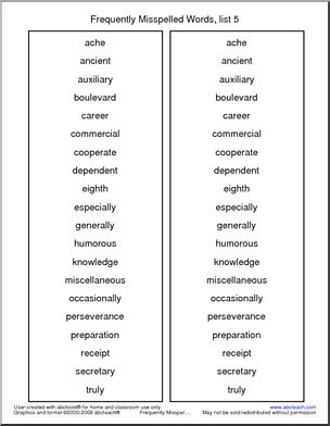 Frequently Misspelled Words (list 5) Spelling List