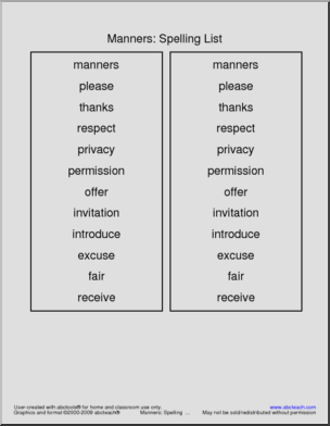 Spelling List: Manners